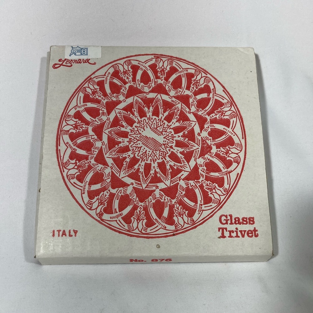 LEONARD SILVERβ MFG GLASS TRIVET SILVER PLATED ROUND MANDALA LIKE PATTERN #876